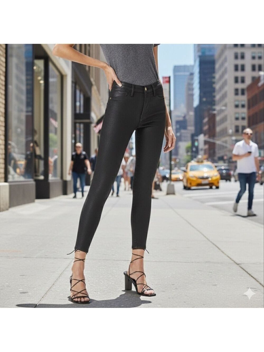Frame Le High Skinny Coated Noir Jeans